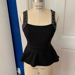 Deb Beaded Accent Peplum Sleeveless Top